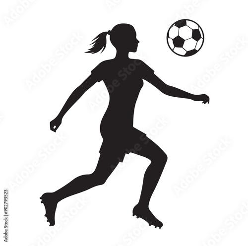 Female soccer player football silhouette editable printable vector