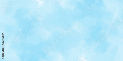 blue sky with clouds. Light sky blue shades watercolor background. Sky Nature Landscape Background. sky background with white fluffy clouds.><	