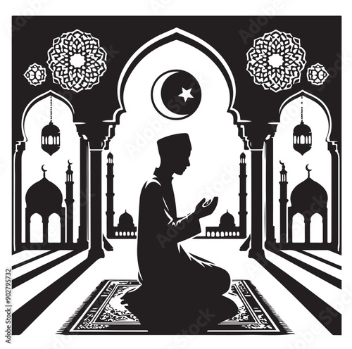 Muslim Praying illustration silhouette praying symbol