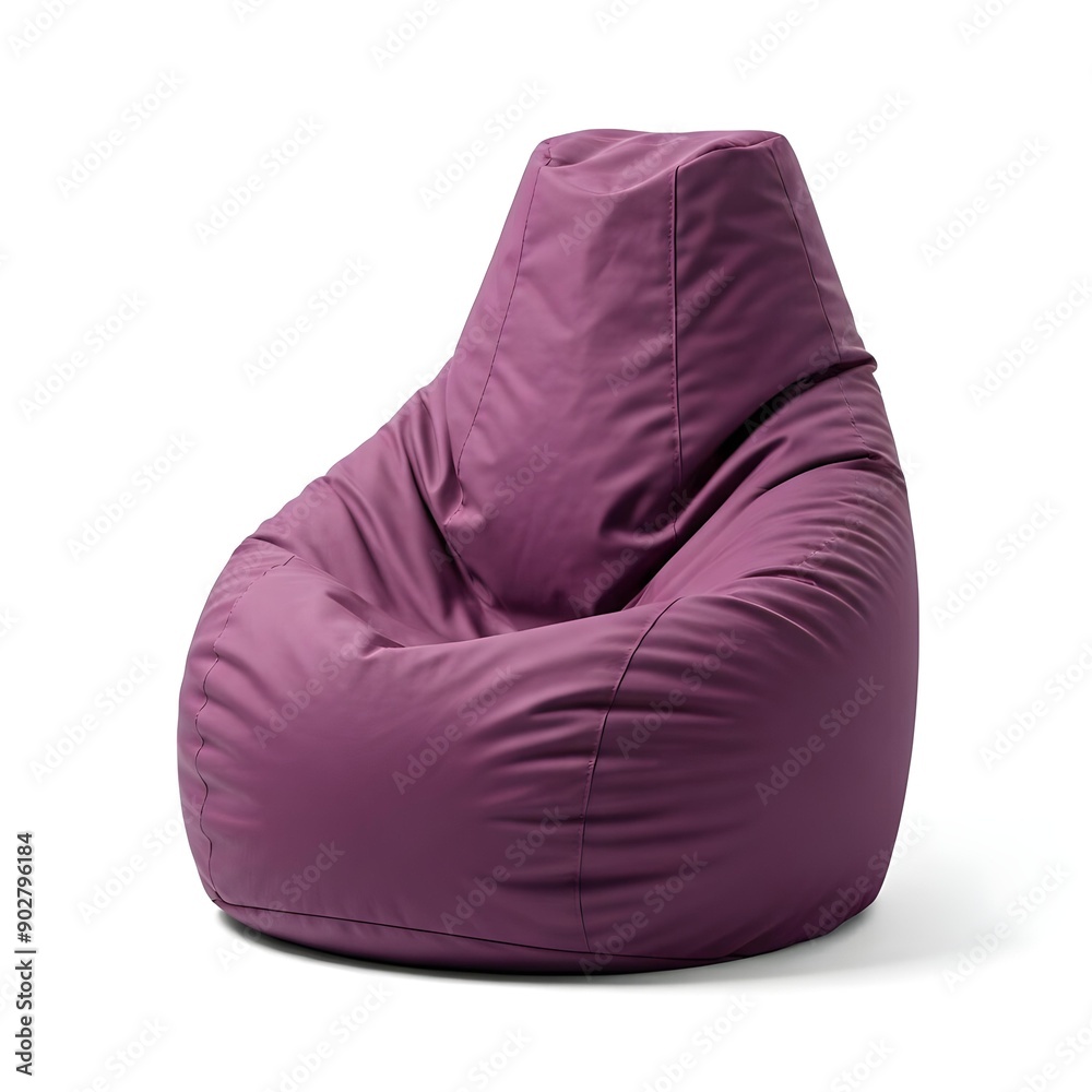 A vibrant purple bean bag sideview beanbag resting on a bright white studio backdrop A vibrant purple bean bag sideview beanbag resting on a bright white studio backdrop