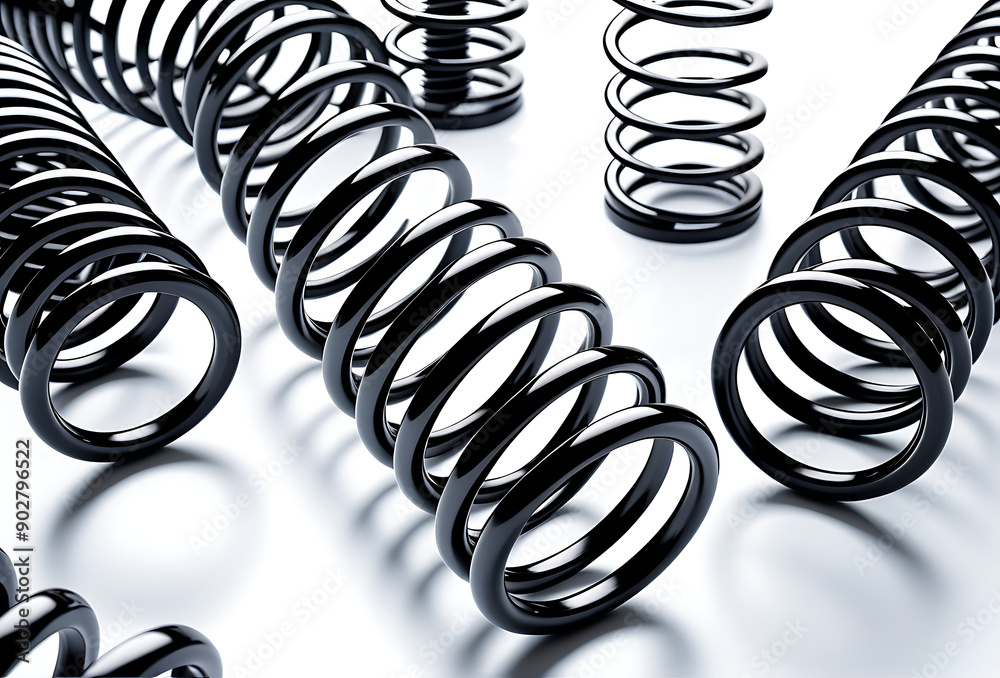 black automobile coil spring isolated white background automotive parts ...