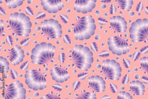 seashell seamless pattern with hologram colors