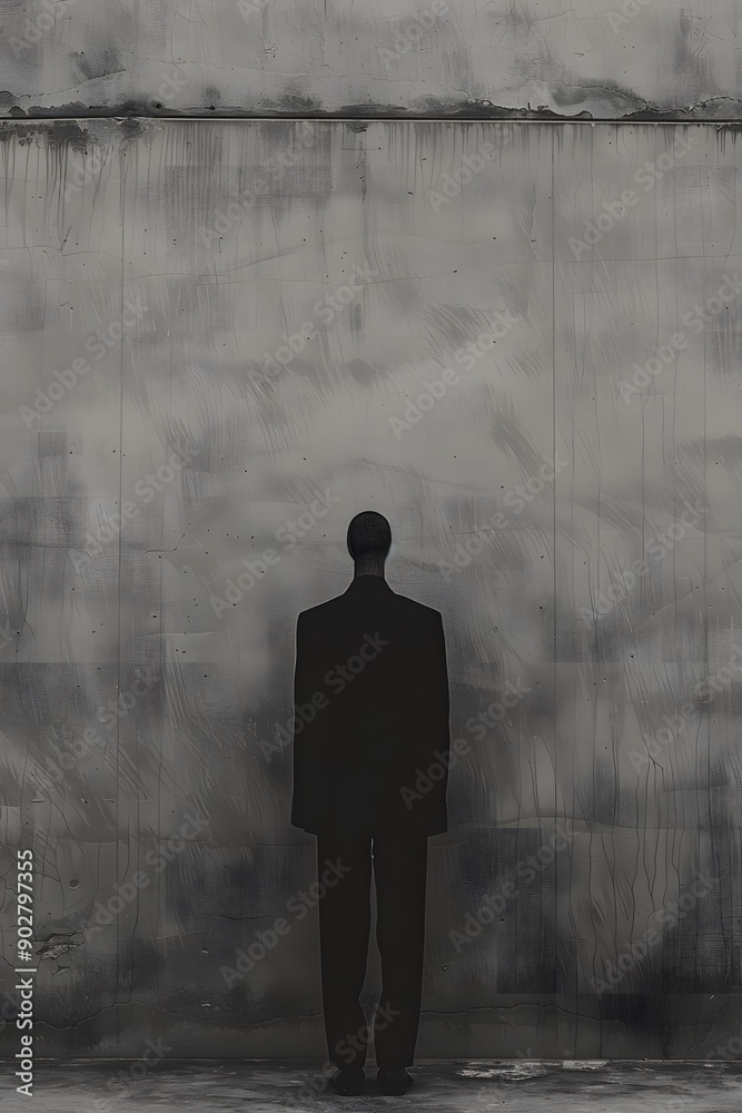Obraz premium Man in Suit Standing in Front of Concrete Wall