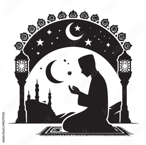 Muslim Praying illustration silhouette praying symbol