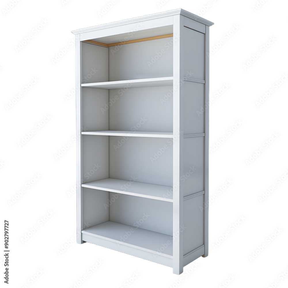 [Transparent Background PNG]White Bookshelf with Four Shelves