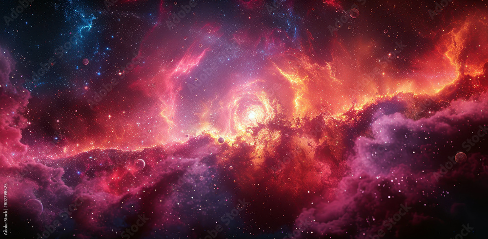 Fototapeta premium Cosmic Nebula with Stars and Planets - Illustration