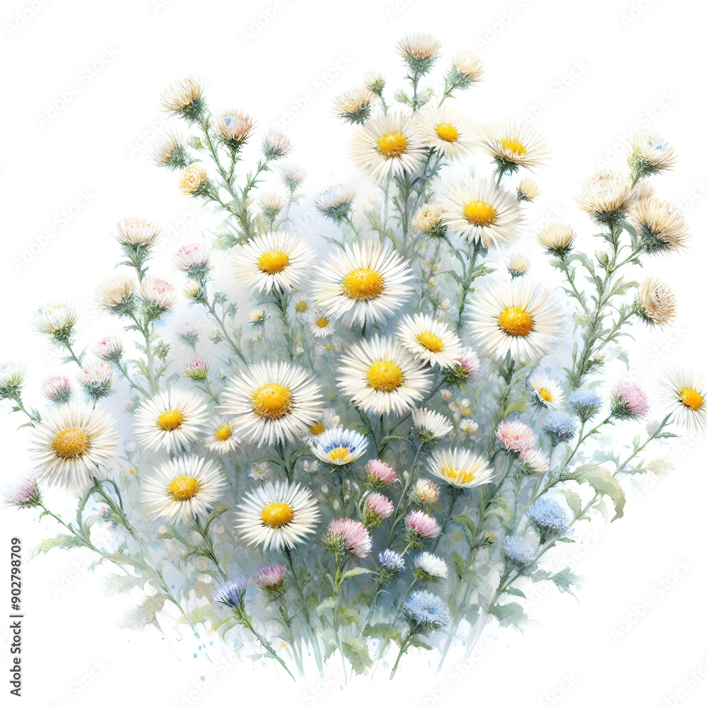 흰 배경, 개망초, 수채화 (white background, White-top, water colour) 흰 배경, 개망초, 수채화 (white background, White-top, water colour)
