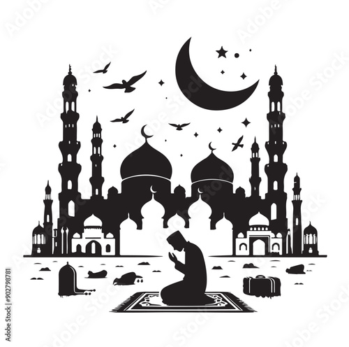 Muslim Praying illustration silhouette praying symbol