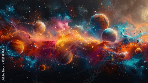 Cosmic Nebula With Planets Illustration