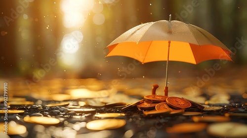 Wallpaper Mural Financial security, umbrella over money, 3D illustration, protection concept, copy space, more clarity with clear light and sharp focus , high detailed , Torontodigital.ca