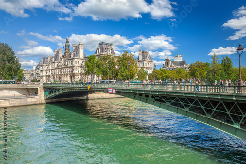 City Hall of Paris and bridge Arcole