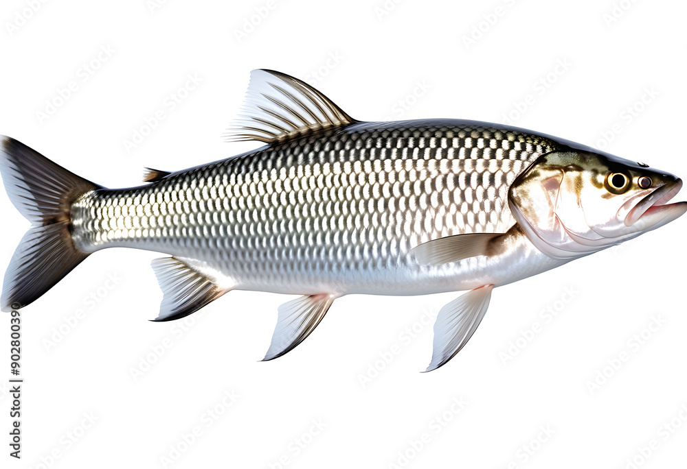 Naklejka premium grey mullet fish isolated white background high resolution high details vibrant