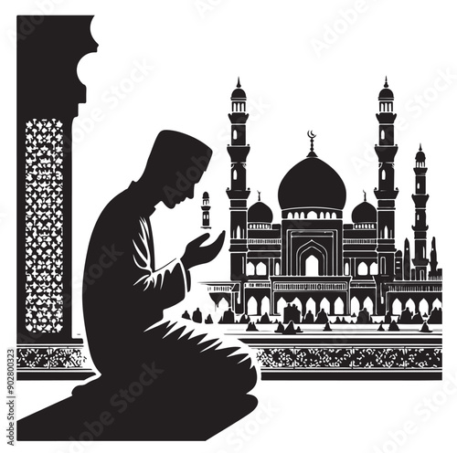 Muslim Praying illustration silhouette praying symbol
