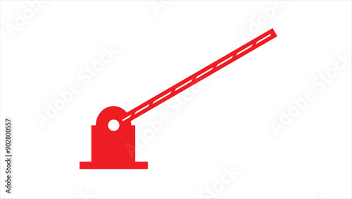 Red and white striped automatic barrier gate is closing and denying access to a parking lot on white background simple.