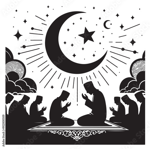 Muslim Praying illustration silhouette praying symbol