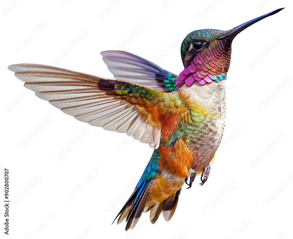 PNG Colorful hummingbird in flight PNG Colorful hummingbird in flight
