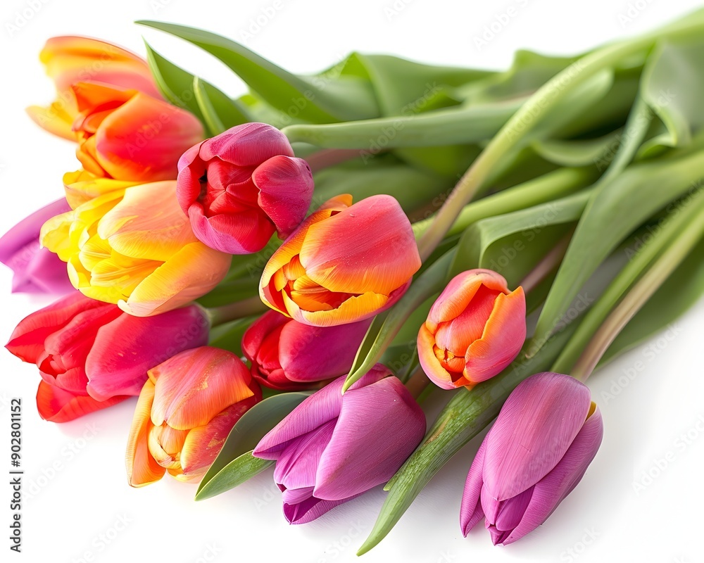 Vibrant Tulip Bouquet on Pristine White Background for Floral Displays Vibrant Tulip Bouquet on Pristine White Background for Floral Displays