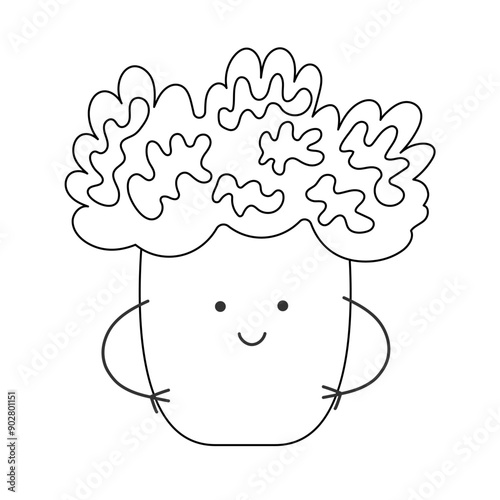 Vector Illustration for Children Healthy Nutrition with a Cute Doodle Funny Broccoli. Baby Vegetable Character or Mascot