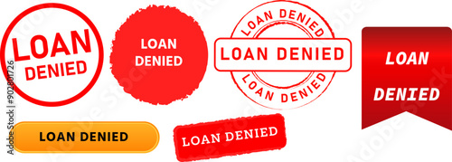 loan denied rejected debt request failed stamp collection watermark icon label red gold color