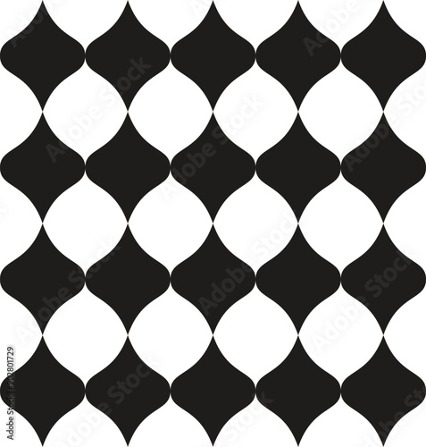 Wallpaper Mural seamless repeatable black and white pattern of tiles, symmetrical, traditional pattern of rounded rombs.
 Torontodigital.ca