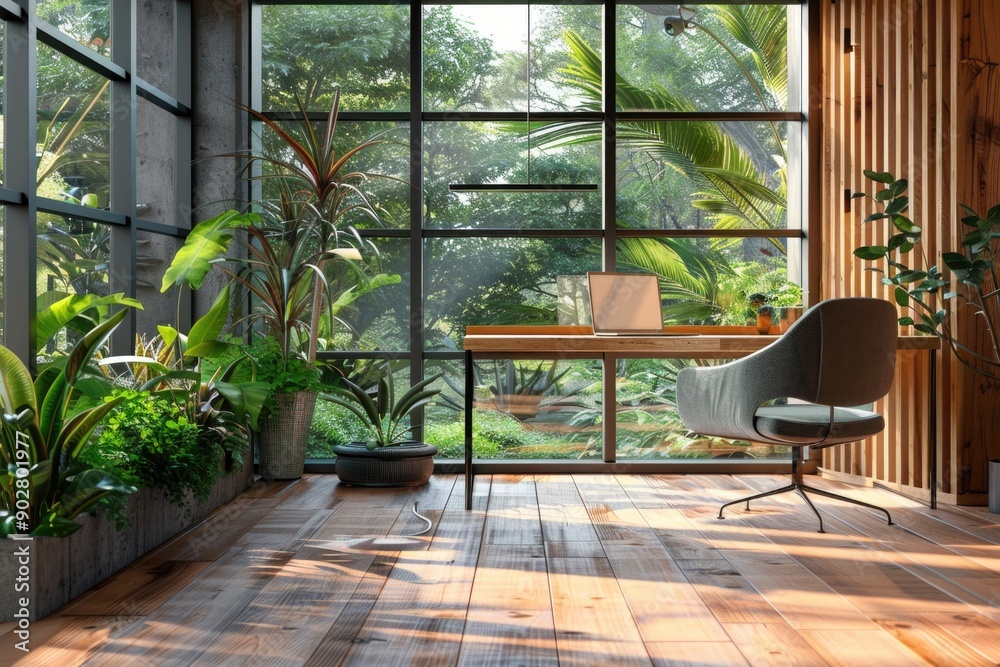 A simple office space with a desk and chair A simple office space with a desk and chair