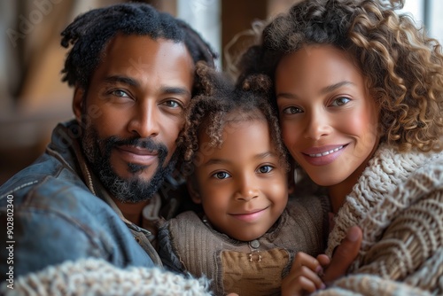 Family Smiles Together in Cozy Indoor Space During Late Afternoon Light © fotofabrika