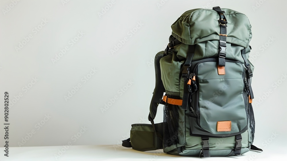 Rugged Backpack for Adventure Traveler on White Concept Background Rugged Backpack for Adventure Traveler on White Concept Background