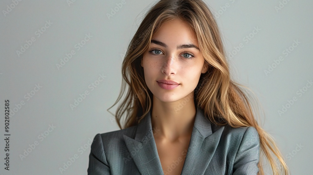 Confident and Composed: A portrait of a beautiful young woman with long flowing hair and a soft smile, radiating confidence and professionalism. Confident and Composed: A portrait of a beautiful young woman with long flowing hair and a soft smile, radiating confidence and professionalism.