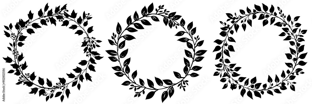 Set of Elegant black silhouette of circular laurel leaves isolated on transparent background (2) Set of Elegant black silhouette of circular laurel leaves isolated on transparent background (2)