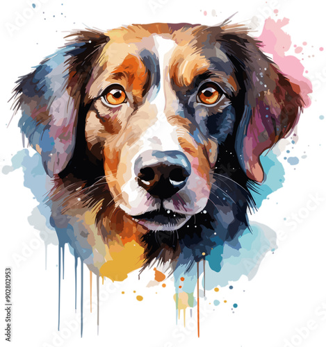 Illustration of a dog's head on a colorful background