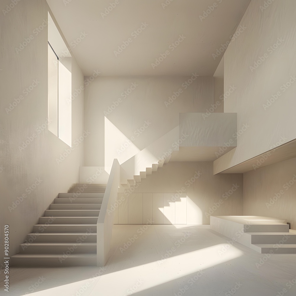 Modern Minimalist Staircase in a White Room Modern Minimalist Staircase in a White Room