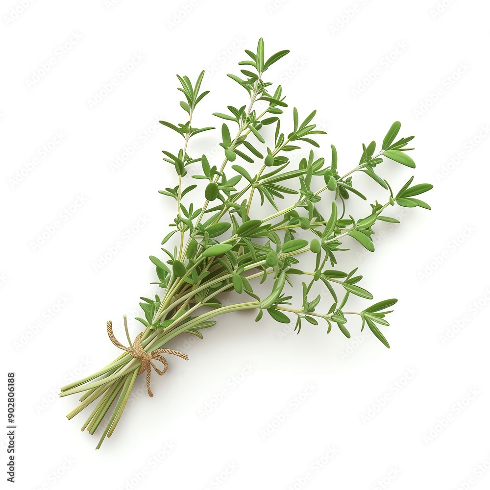 Fototapeta premium A fresh bundle of savory herbs tied together, perfect for cooking, seasoning, and adding aromatic flavor to your culinary dishes.