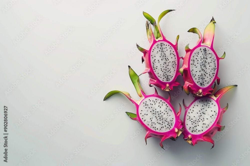 Fototapeta premium Dragon fruit fresh healthy fruit on white plain background. Isolated on solid background