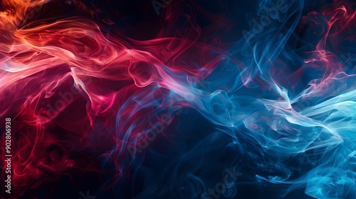 Fiery Dance. Abstract red and blue flames dancing against a black background © bomie