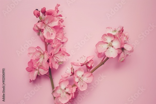 Elegant pink flower stem. Aesthetic floral simplicity composition. Close up view flower