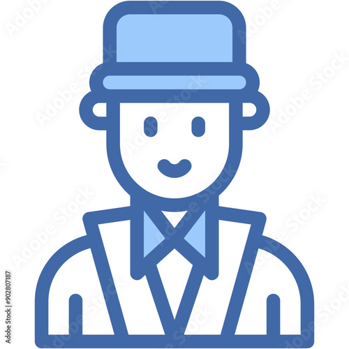 Vector Icon Magician, Brown Hair, Caucasian, Professions And Jobs, Top Hat, Magician