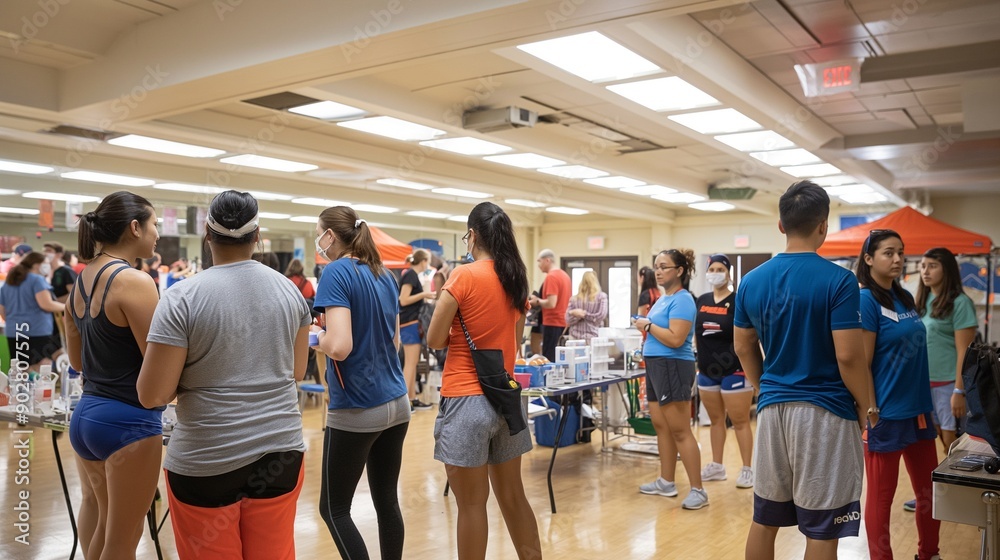 Naklejka premium community event focused on healthy living, featuring workshops on nutrition, fitness classes