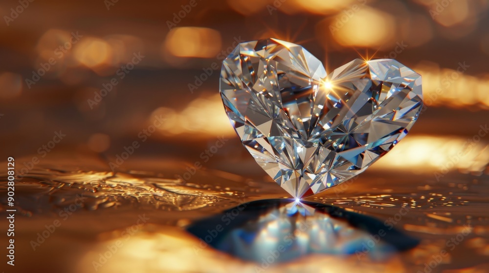Fototapeta premium Heart Shaped Diamond on Gold Background.