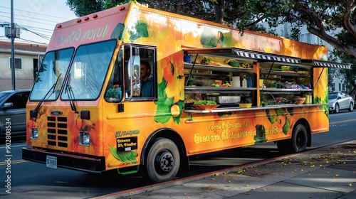 healthy food truck serving nutritious meals made with fresh, local ingredients, offering convenient