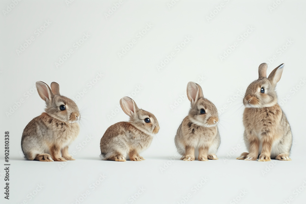 Fototapeta premium Several rabbits on white background.