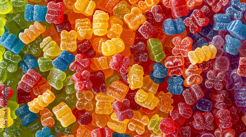 Close-up of Sugary Gummy Bears in Assorted Colors photo