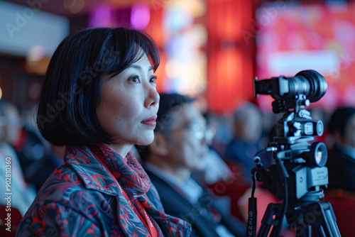 Woman in Conference Setting with Camera