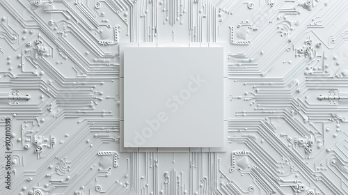 Abstract White Circuit Board with a Blank Space