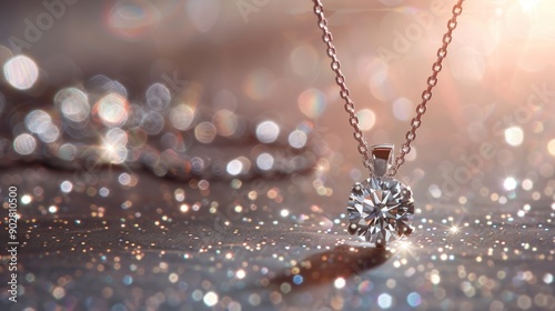 Sparkling Diamond Necklace on a Shimmering Background.