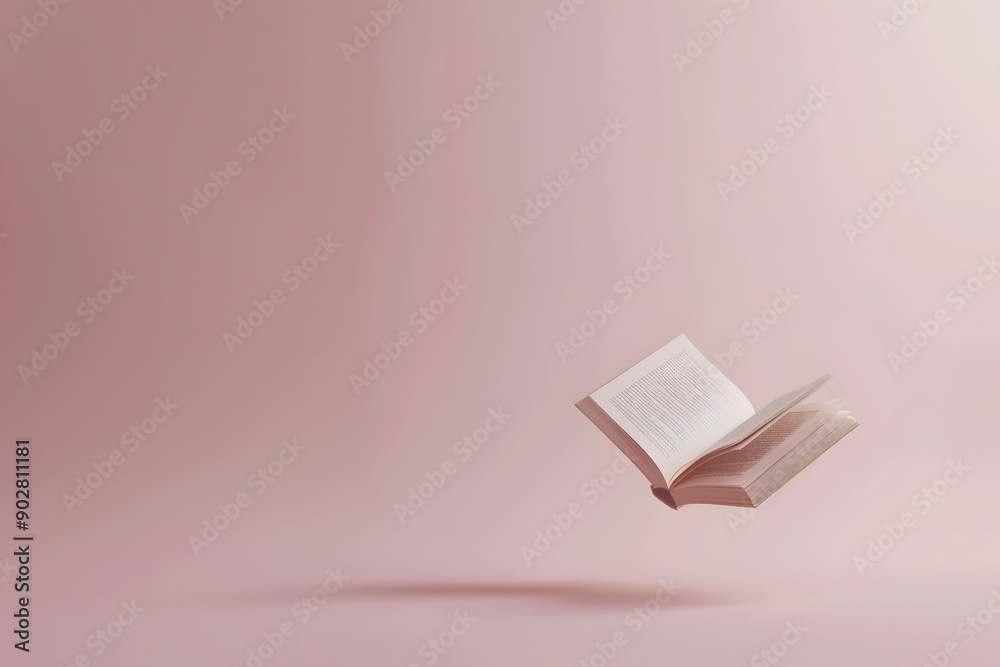 Floating Open Book Against Soft Pink Background