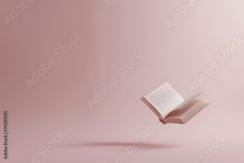 Obraz na płótnie Floating Open Book Against Soft Pink Background w salonie