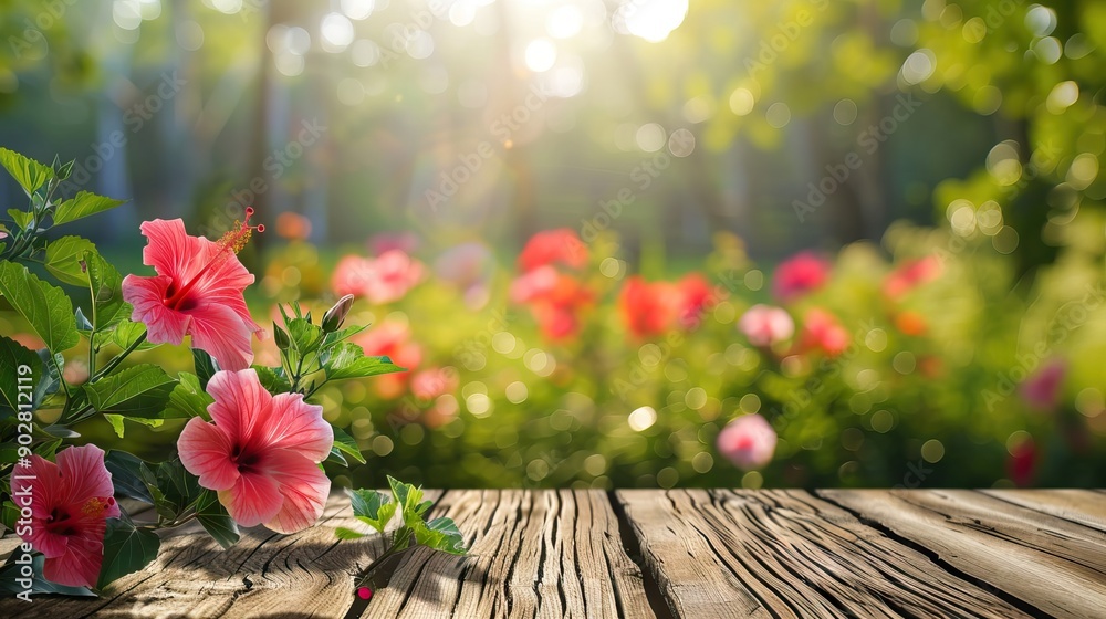 Charming Wooden Podium with Spring Background in Soft Afternoon Sun. AI generated illustration Charming Wooden Podium with Spring Background in Soft Afternoon Sun. AI generated illustration