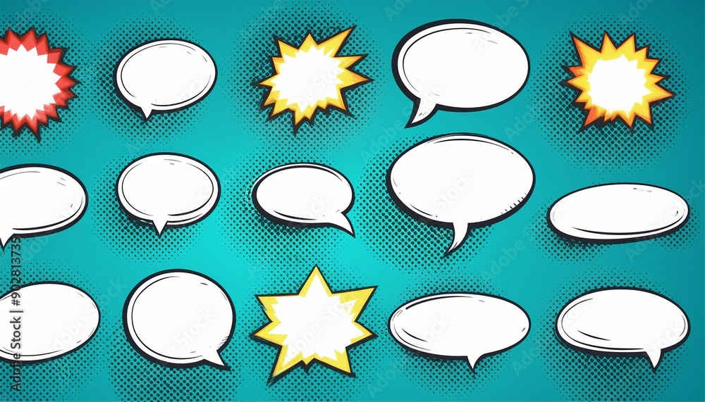 Collection of empty comic speech bubbles with halftone shadows. Hand drawn retro cartoon stickers. Pop art style. Pop art retro cartoon stickers ,Vector illustration.