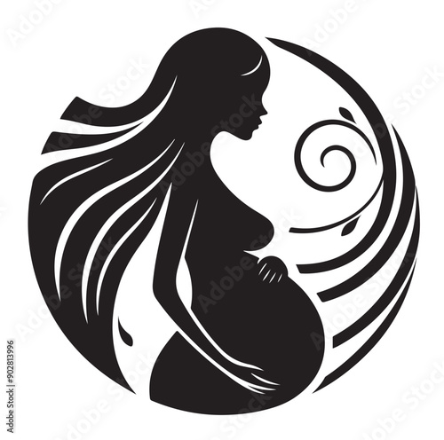 Pregnant woman vector illustration silhouette sign isolated on white background