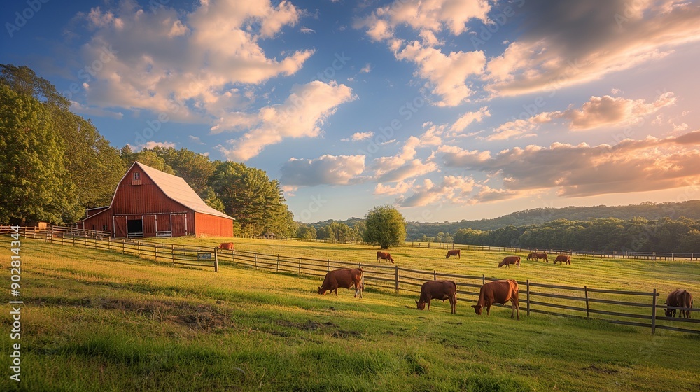 The serene beauty of a dairy farm with cows grazing in the pasture The serene beauty of a dairy farm with cows grazing in the pasture
